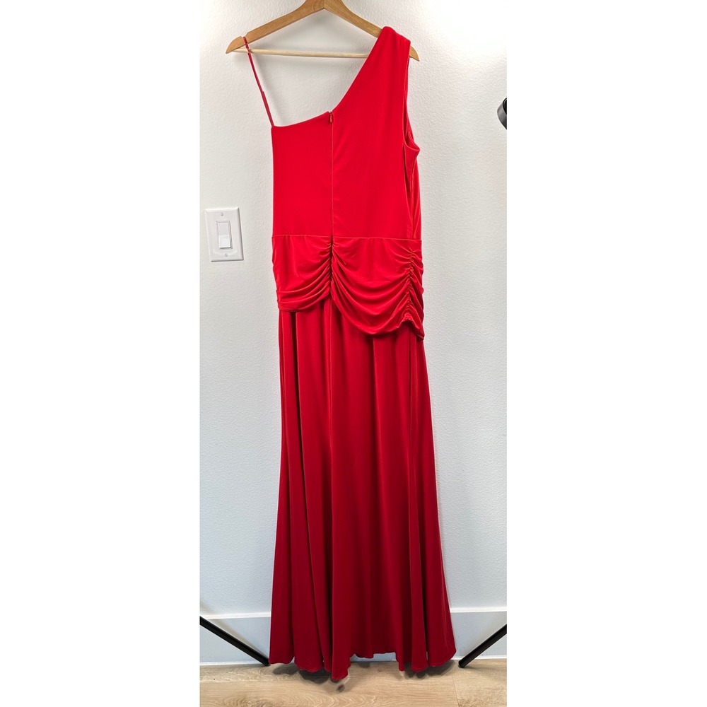 XSCAPE Women Gown Nara One Shoulder Ruched Twist Front Red Sz 12 Grecian Goddess - Picture 6 of 13